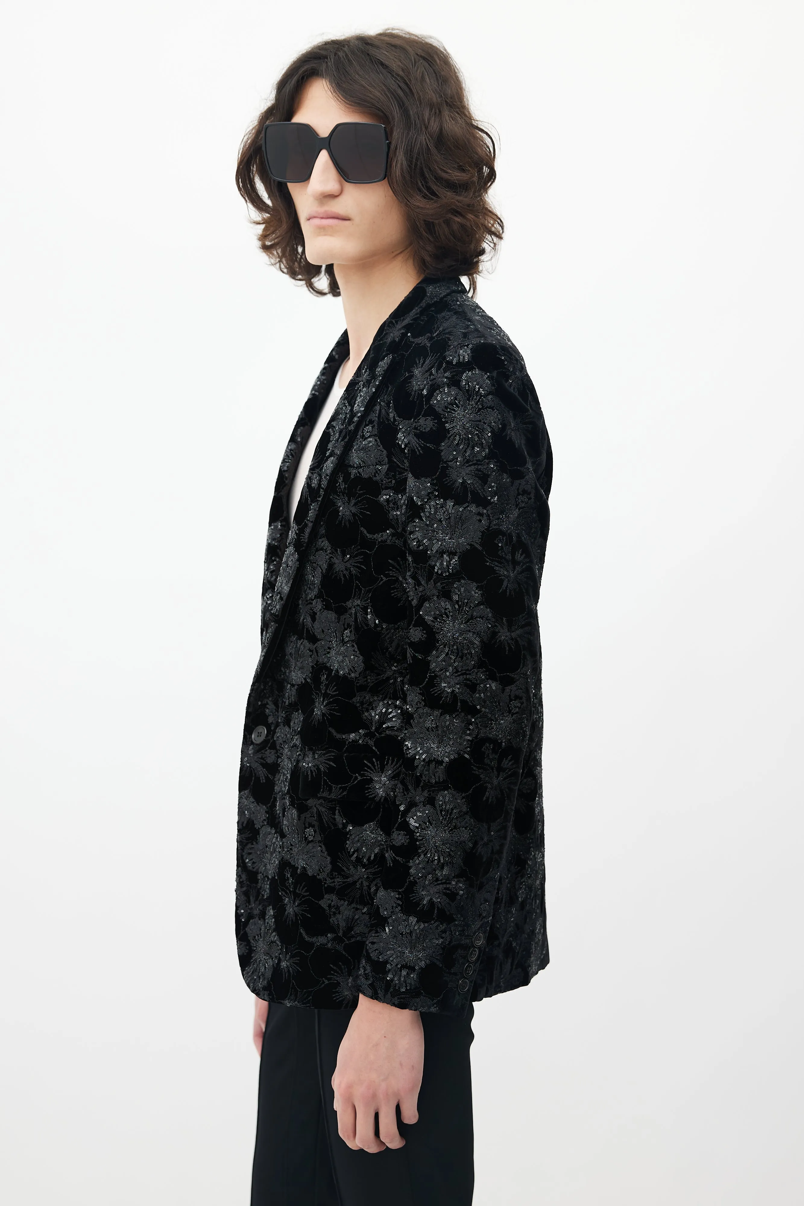 Black Velvet Floral Sequin Blazer