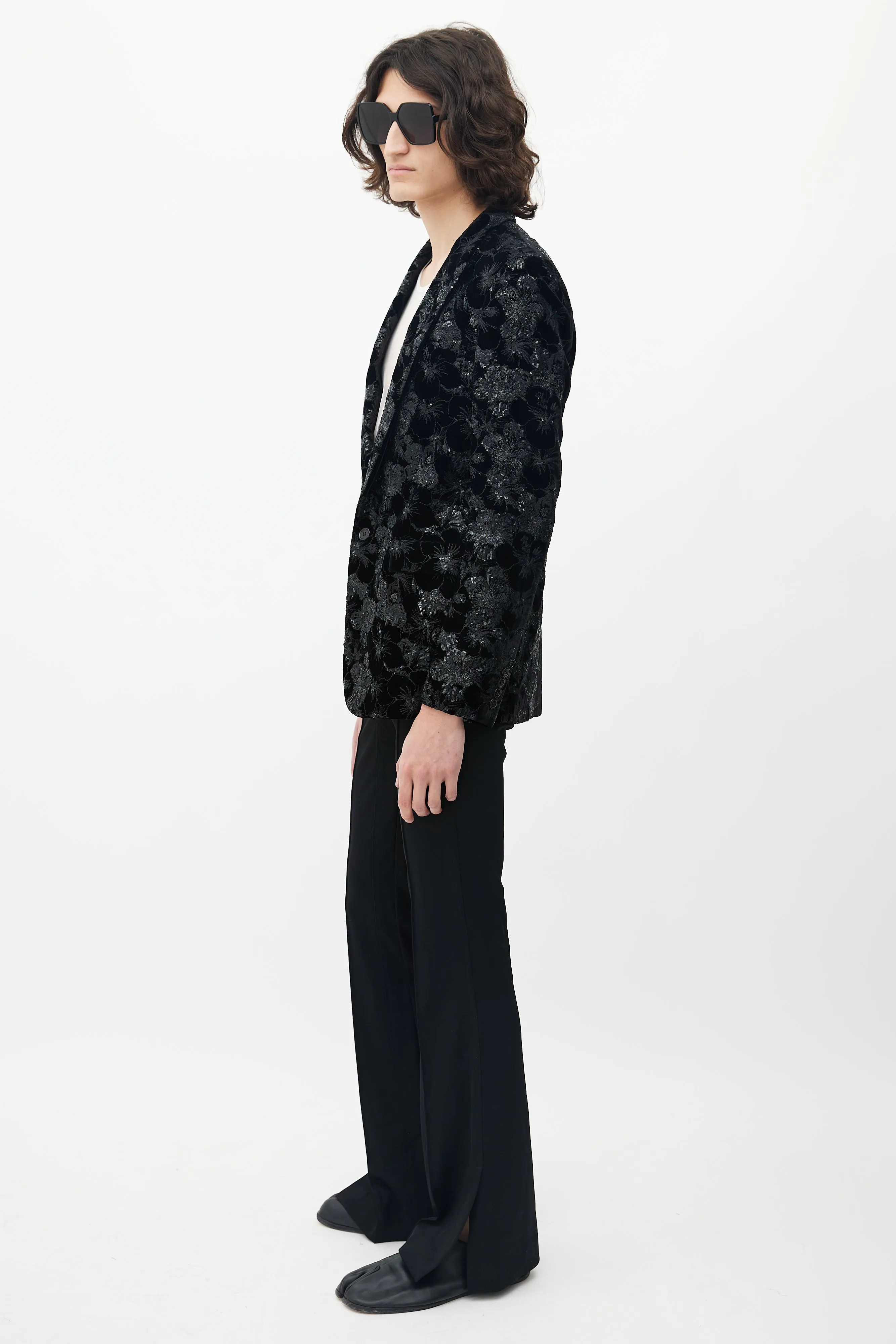 Black Velvet Floral Sequin Blazer
