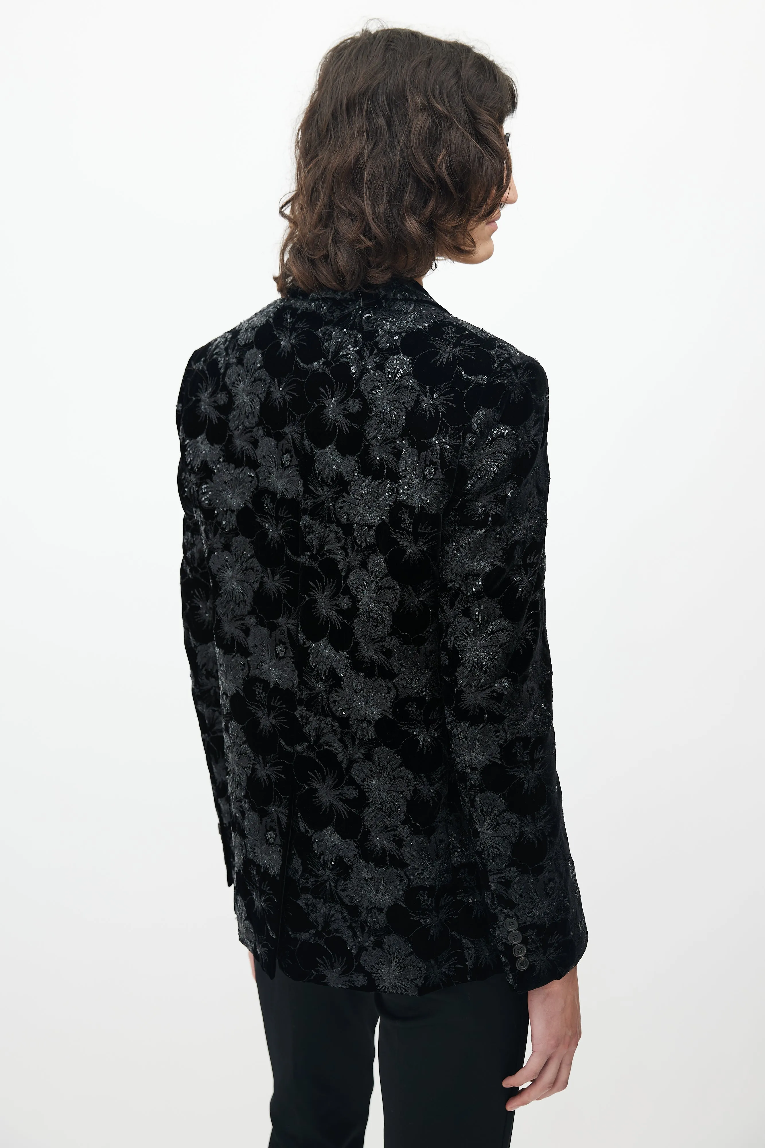 Black Velvet Floral Sequin Blazer
