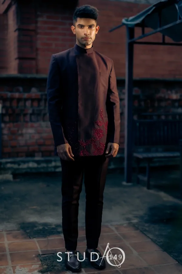 DESIGNER BANDHGALA OUTFIT IN MAROON
