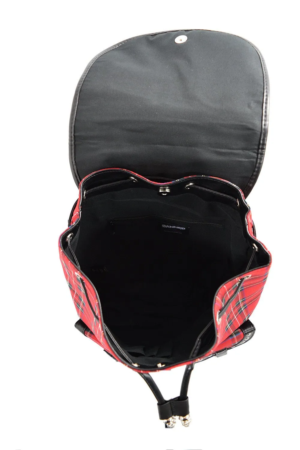 London Red Tartan Plaid Checked Drawstring Rucksack Backpack