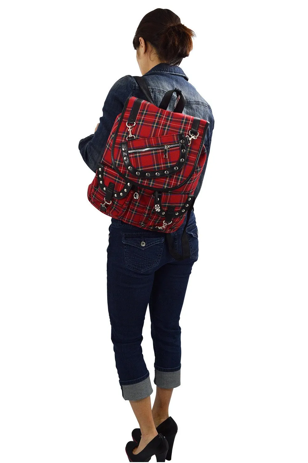 London Red Tartan Plaid Checked Drawstring Rucksack Backpack