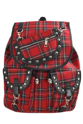London Red Tartan Plaid Checked Drawstring Rucksack Backpack