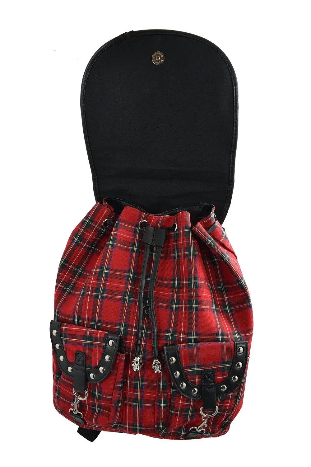 London Red Tartan Plaid Checked Drawstring Rucksack Backpack