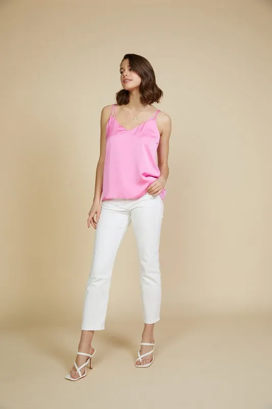 Satin Double Strap Cami-Pink