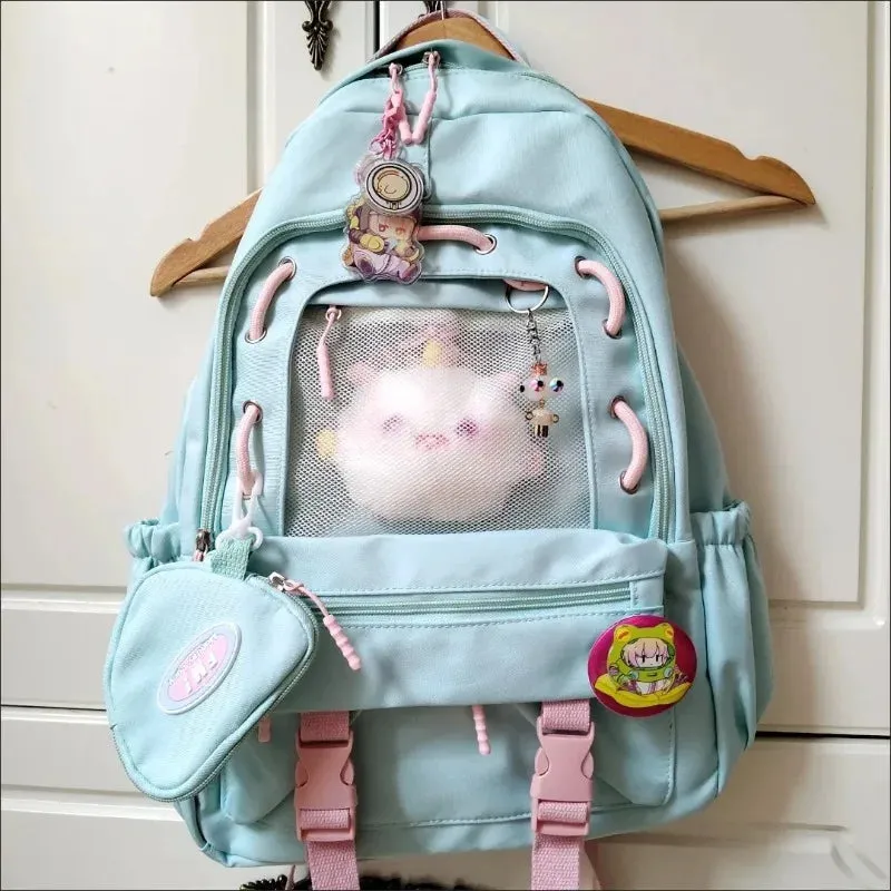 UAKISS  -  Sweet Cute High-capacity Backpacks for Women 2024 New Fashion Teengae Girls School Bag Candy Color Canvas Rucksack Bolsa