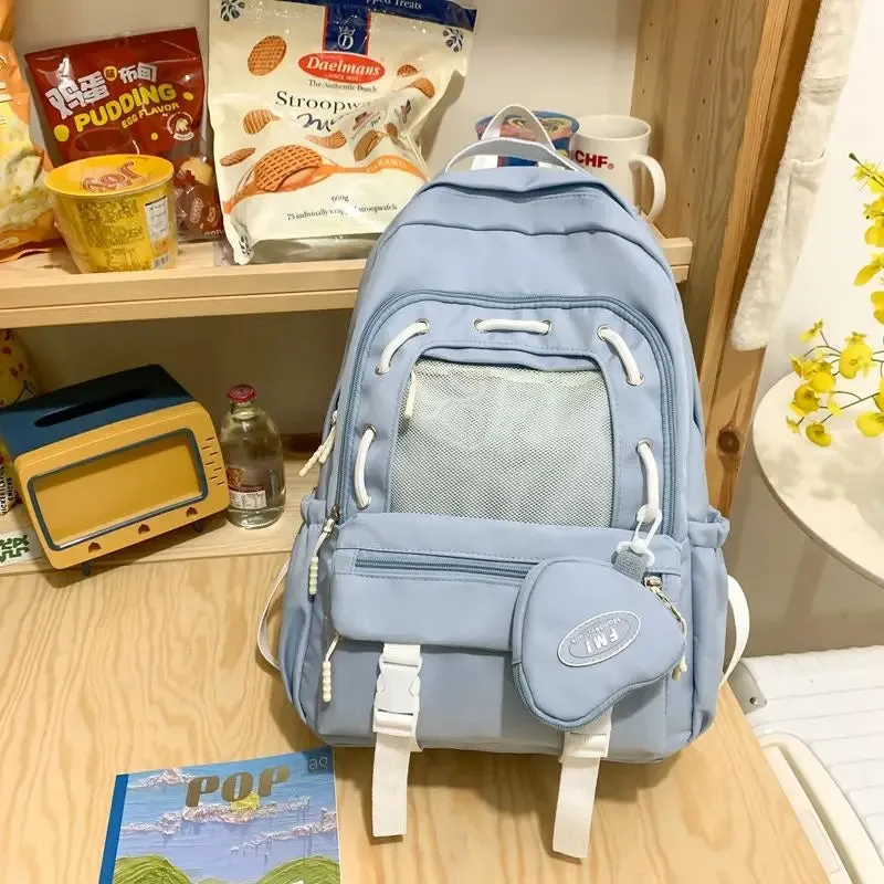 UAKISS  -  Sweet Cute High-capacity Backpacks for Women 2024 New Fashion Teengae Girls School Bag Candy Color Canvas Rucksack Bolsa