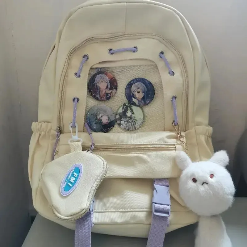 UAKISS  -  Sweet Cute High-capacity Backpacks for Women 2024 New Fashion Teengae Girls School Bag Candy Color Canvas Rucksack Bolsa