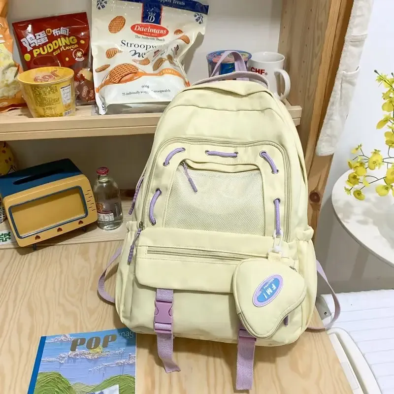 UAKISS  -  Sweet Cute High-capacity Backpacks for Women 2024 New Fashion Teengae Girls School Bag Candy Color Canvas Rucksack Bolsa