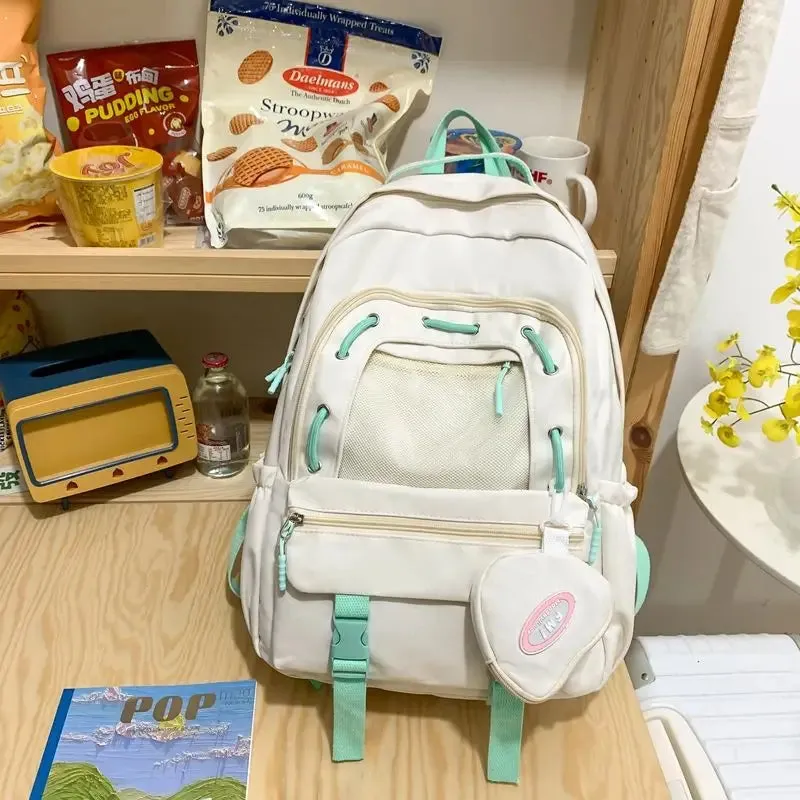 UAKISS  -  Sweet Cute High-capacity Backpacks for Women 2024 New Fashion Teengae Girls School Bag Candy Color Canvas Rucksack Bolsa